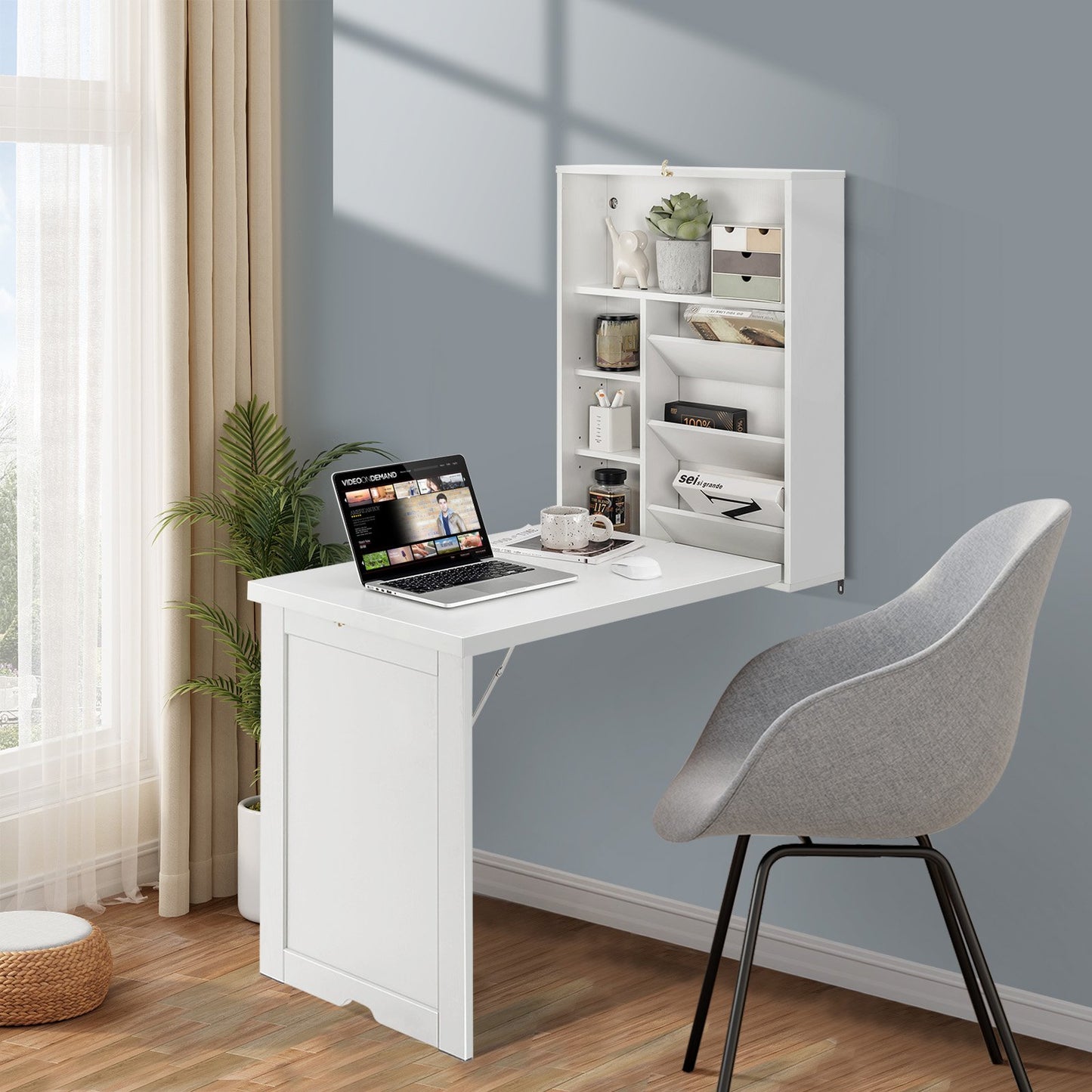 Wall Mounted Fold-Out Convertible Floating Desk Space Saver-Black