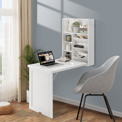 Wall Mounted Fold-Out Convertible Floating Desk Space Saver-Black