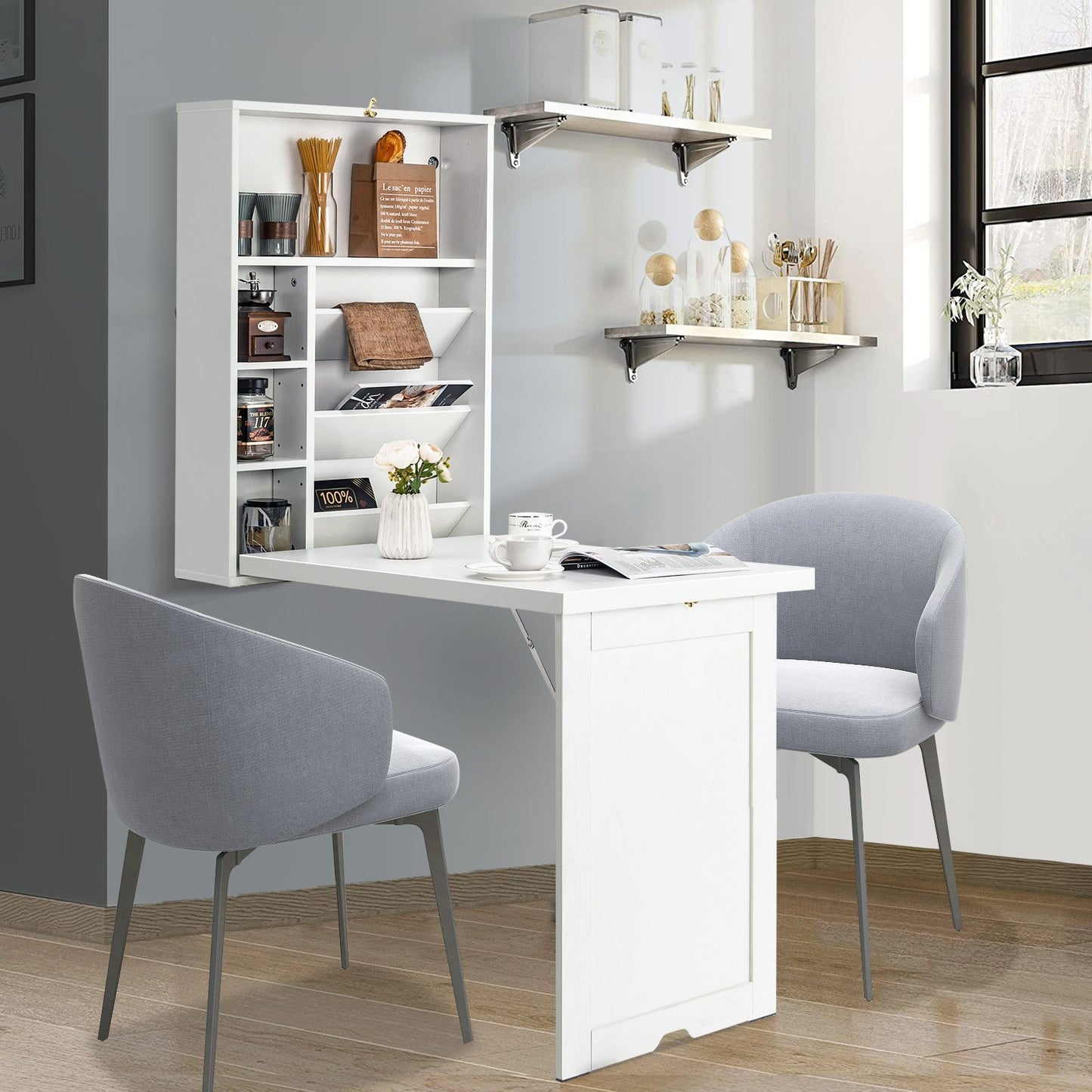 Wall Mounted Fold-Out Convertible Floating Desk Space Saver-Black