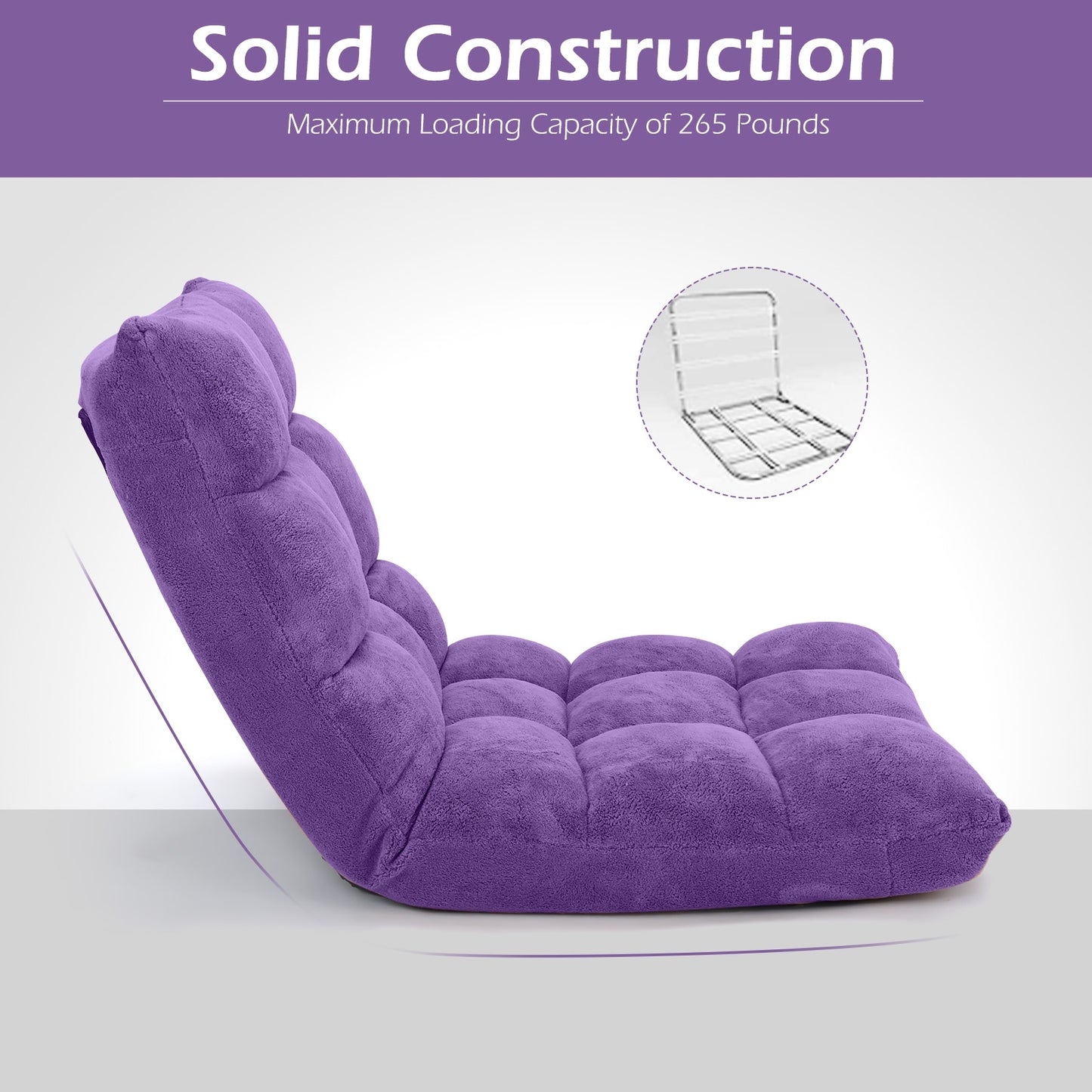 Adjustable 14-position Cushioned Floor Chair-Purple