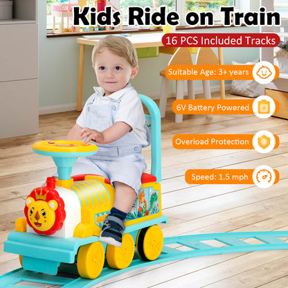 6V Electric Kids Ride On Car Toy Train with 16 Pieces Tracks-Black