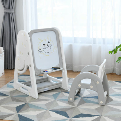 2-in-1 Kids Easel Desk Chair Set Book Rack Adjustable Art Painting Board-Blue