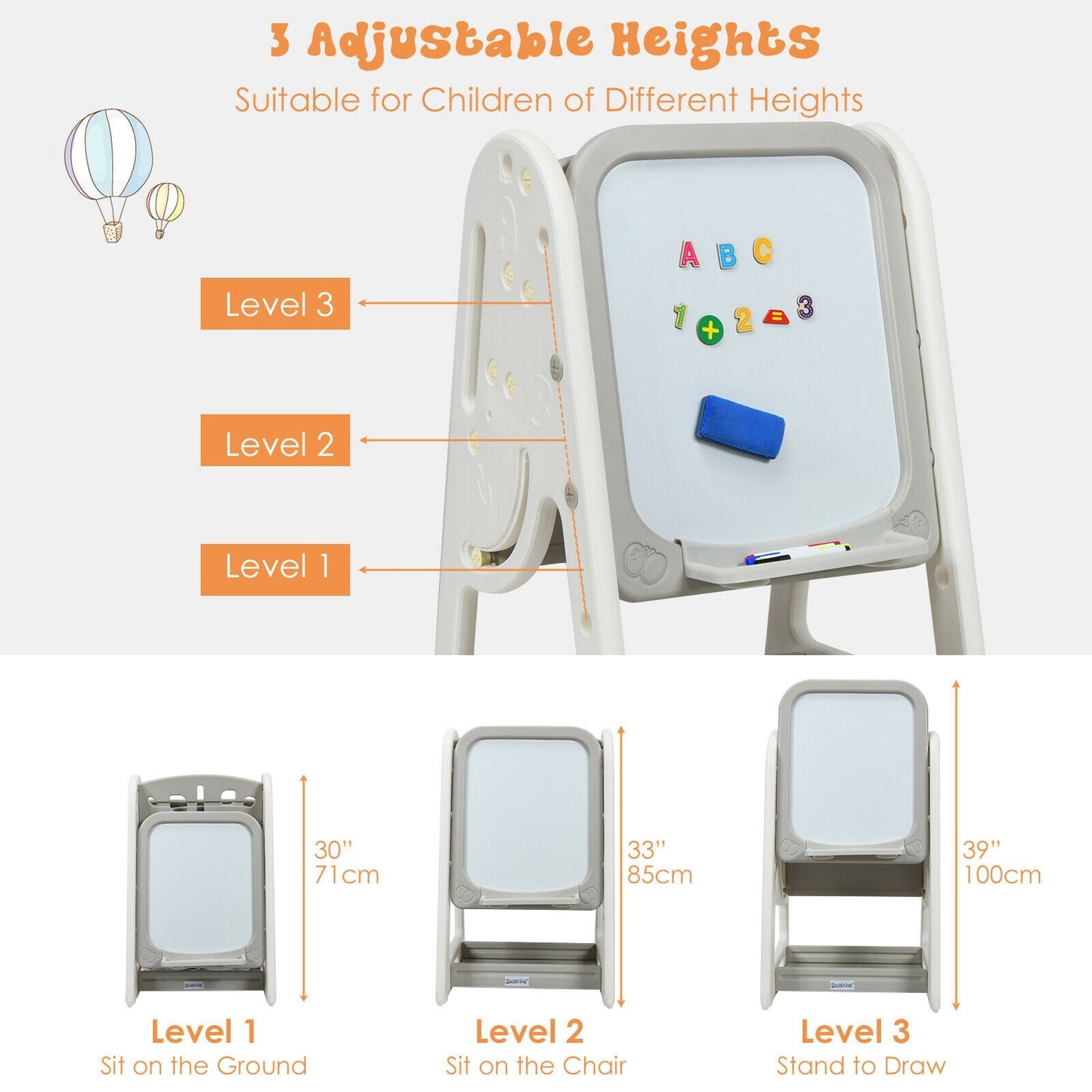 2-in-1 Kids Easel Desk Chair Set Book Rack Adjustable Art Painting Board-Blue