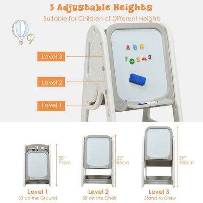 2-in-1 Kids Easel Desk Chair Set Book Rack Adjustable Art Painting Board-Blue