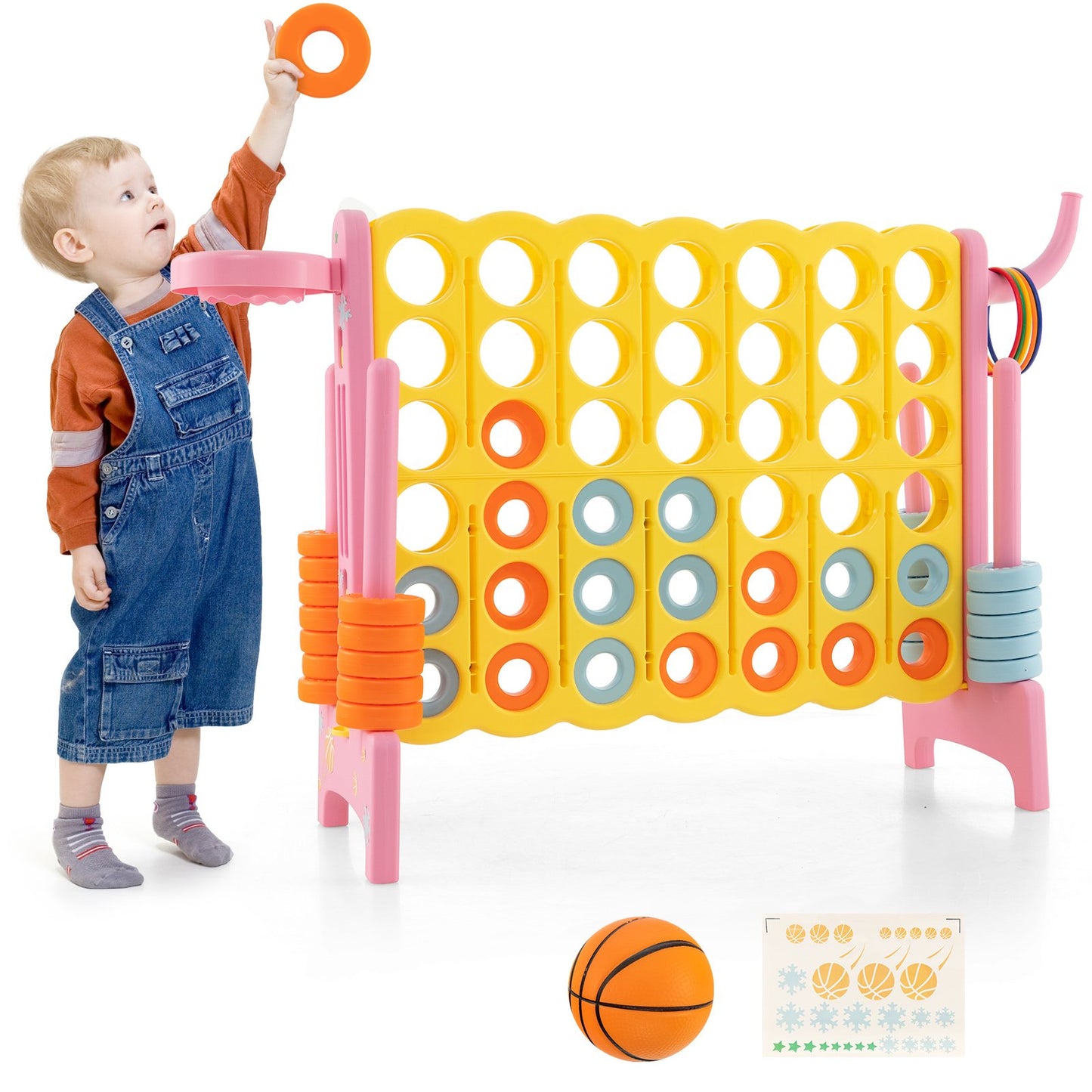 4-in-a-Row Connect Game with Basketball Hoop and Toss Ring-Blue