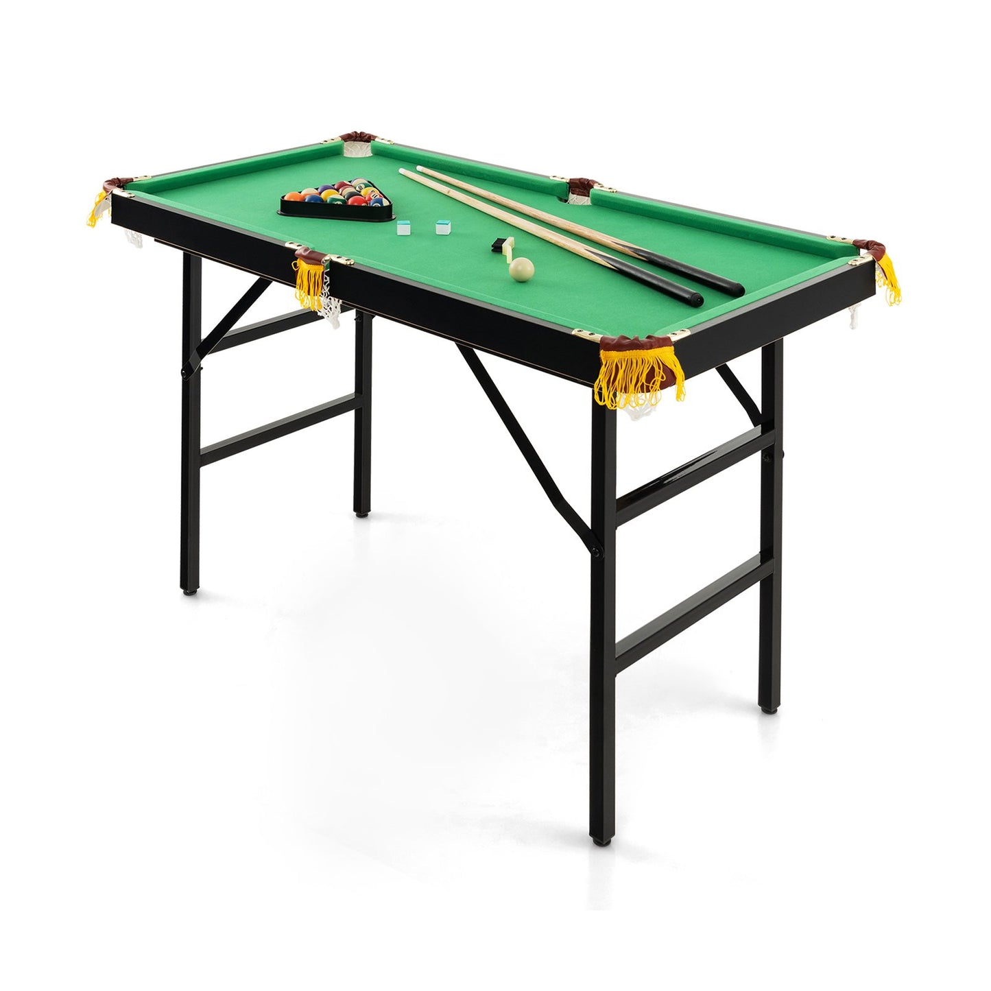47 Inch Folding Billiard Table with Cues and Brush Chalk-Blue