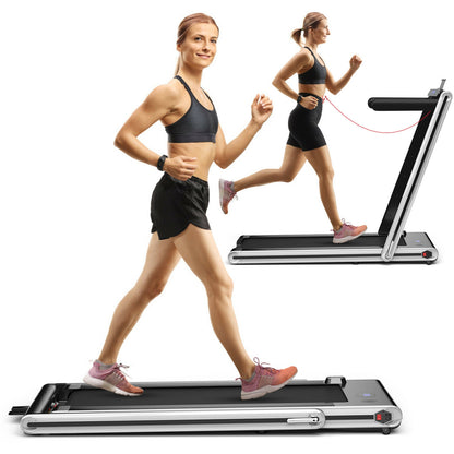 2-in-1 Folding Treadmill 2.25HP Jogging Machine with Dual LED Display-Silver