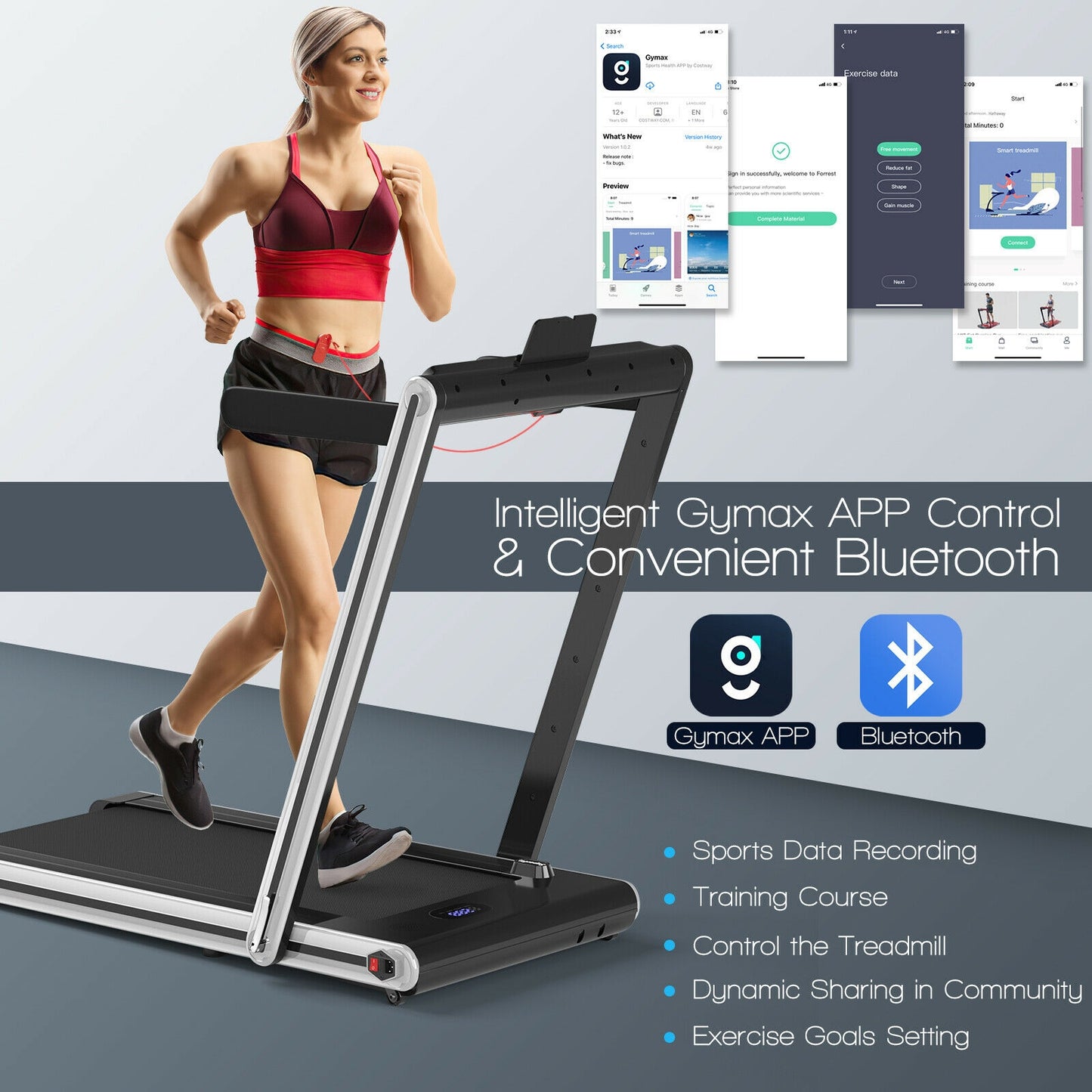 2-in-1 Folding Treadmill 2.25HP Jogging Machine with Dual LED Display-Silver