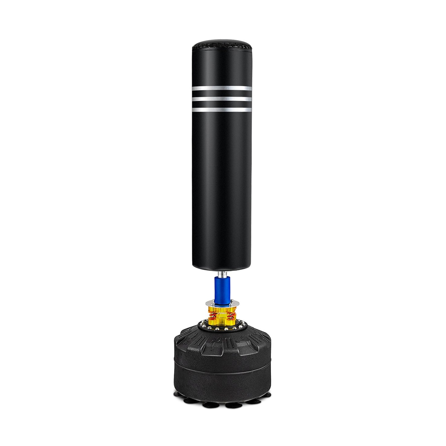 70-inch freestanding punching boxing bag with 12 suction cup base, ideal for strength training and martial arts workouts.