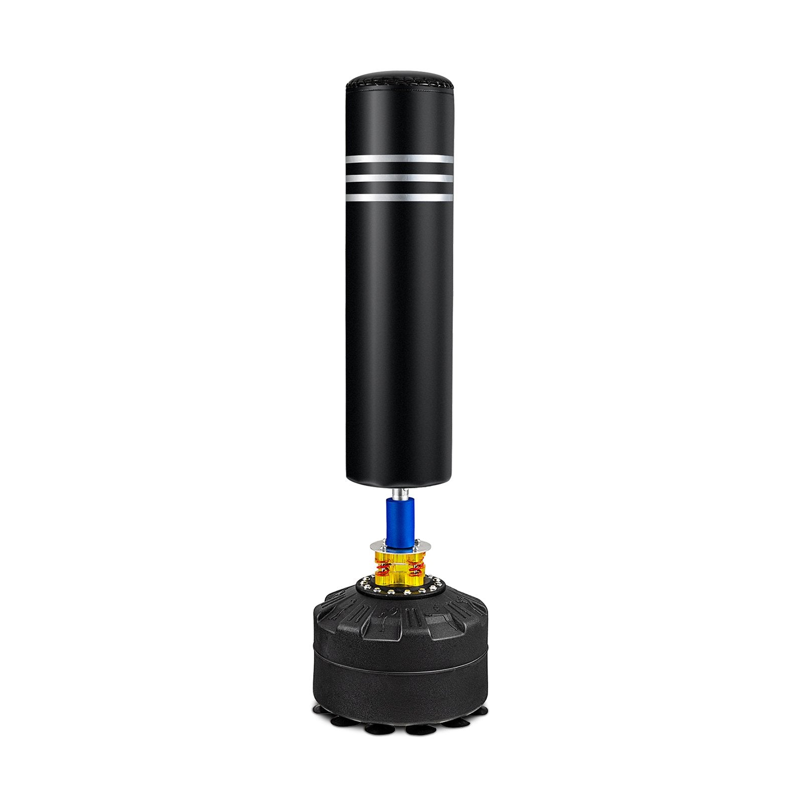 70-inch freestanding punching boxing bag with 12 suction cup base, ideal for strength training and martial arts workouts.