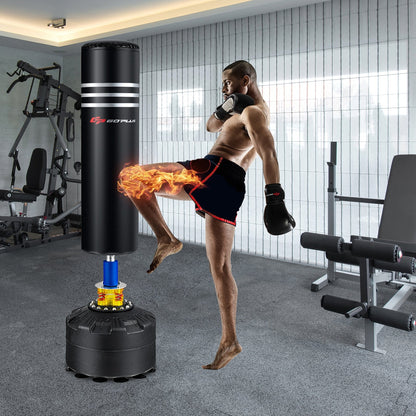 70-inch freestanding boxing punching bag with 12 suction cup base, ideal for boxing and martial arts training.