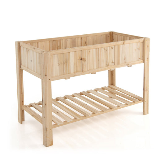 47 Inch Wooden Raised Garden Bed with Bottom Shelf and Bed Liner