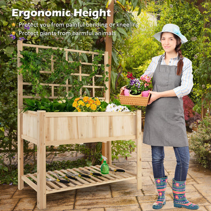 Costway Raised Garden Bed Elevated Wooden Planter Box with Trellis