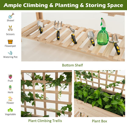 Costway Raised Garden Bed Elevated Wooden Planter Box with Trellis