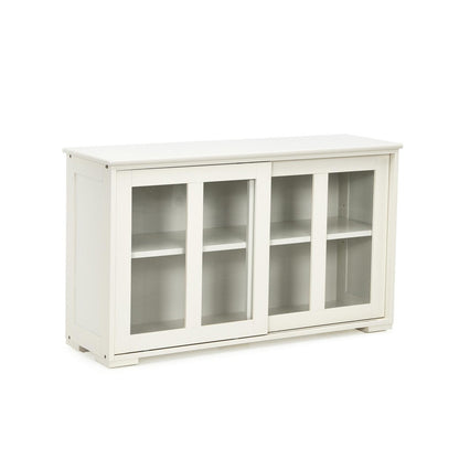 Kitchen Storage Cabinet with Glass Sliding Door-Black