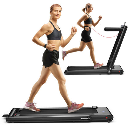 2-in-1 Folding Treadmill 2.25HP Jogging Machine with Dual LED Display-Black