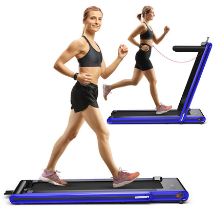 2-in-1 Folding Treadmill 2.25HP Jogging Machine with Dual LED Display-Navy