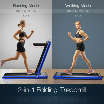 2-in-1 Folding Treadmill 2.25HP Jogging Machine with Dual LED Display-Navy