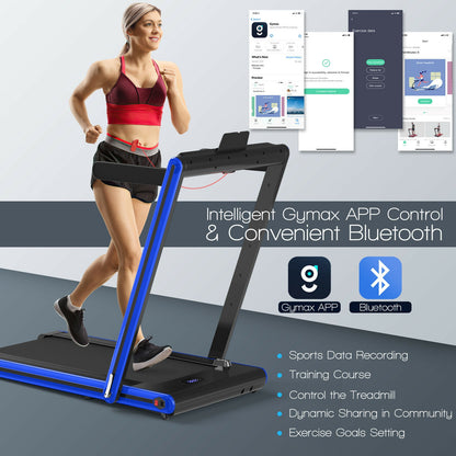 2-in-1 Folding Treadmill 2.25HP Jogging Machine with Dual LED Display-Navy