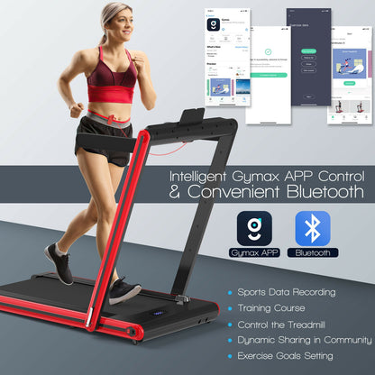 2-in-1 Folding Treadmill 2.25HP Jogging Machine with Dual LED Display-Red