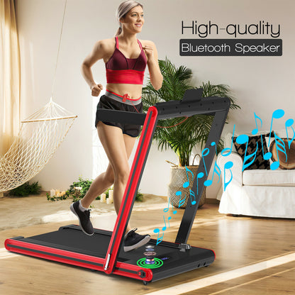 2-in-1 Folding Treadmill 2.25HP Jogging Machine with Dual LED Display-Red