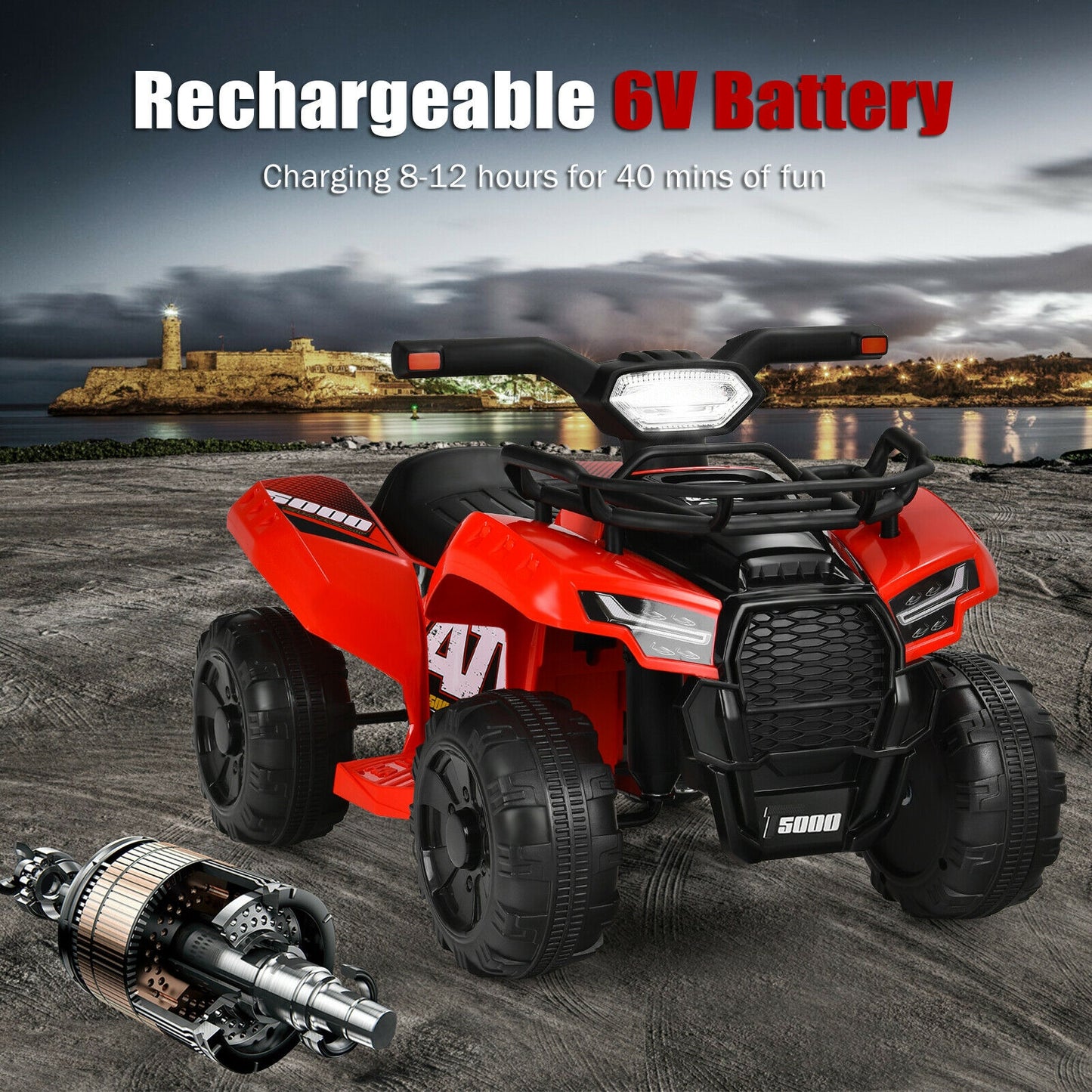 6V Kids ATV Quad Electric Ride On Car with LED Light and MP3-Red