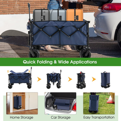 Folding Utility Garden Cart with Wide Wheels and Adjustable Handle-Black