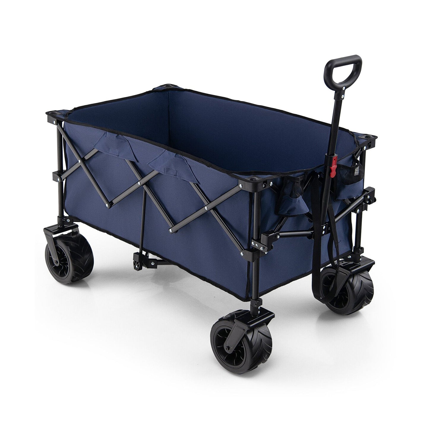 Folding Utility Garden Cart with Wide Wheels and Adjustable Handle-Black