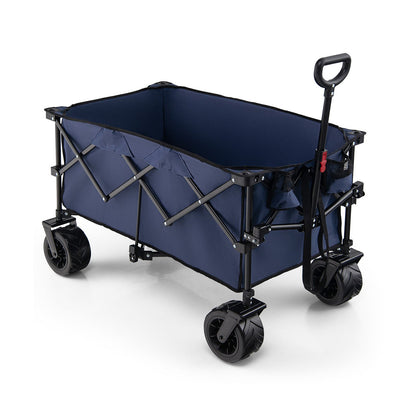 Folding Utility Garden Cart with Wide Wheels and Adjustable Handle-Black