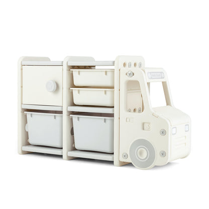 Toddler Truck Storage Organizer with Plastic Bins-Beige