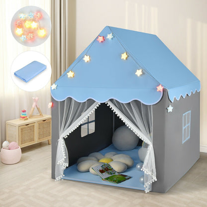 Kids Playhouse Tent with Star Lights and Mat-Beige