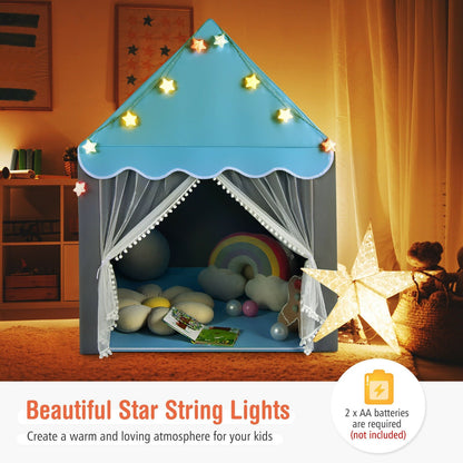 Kids Playhouse Tent with Star Lights and Mat-Beige