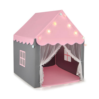 Kids Playhouse Tent with Star Lights and Mat-Beige