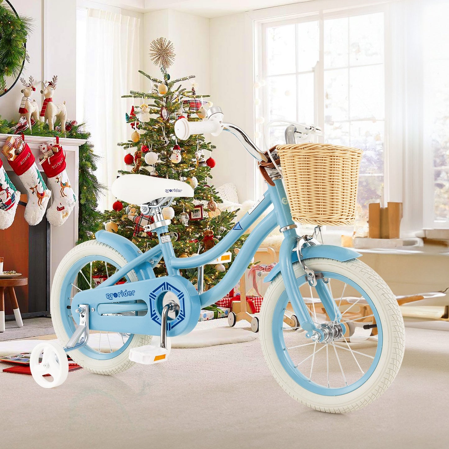 14-Inch Kids Bike with Training Wheels and Adjustable Handlebar Seat-Blue