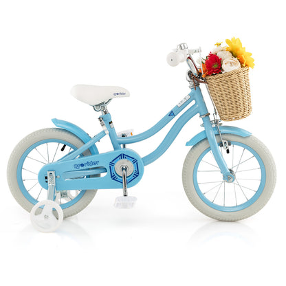 14-Inch Kids Bike with Training Wheels and Adjustable Handlebar Seat-Blue