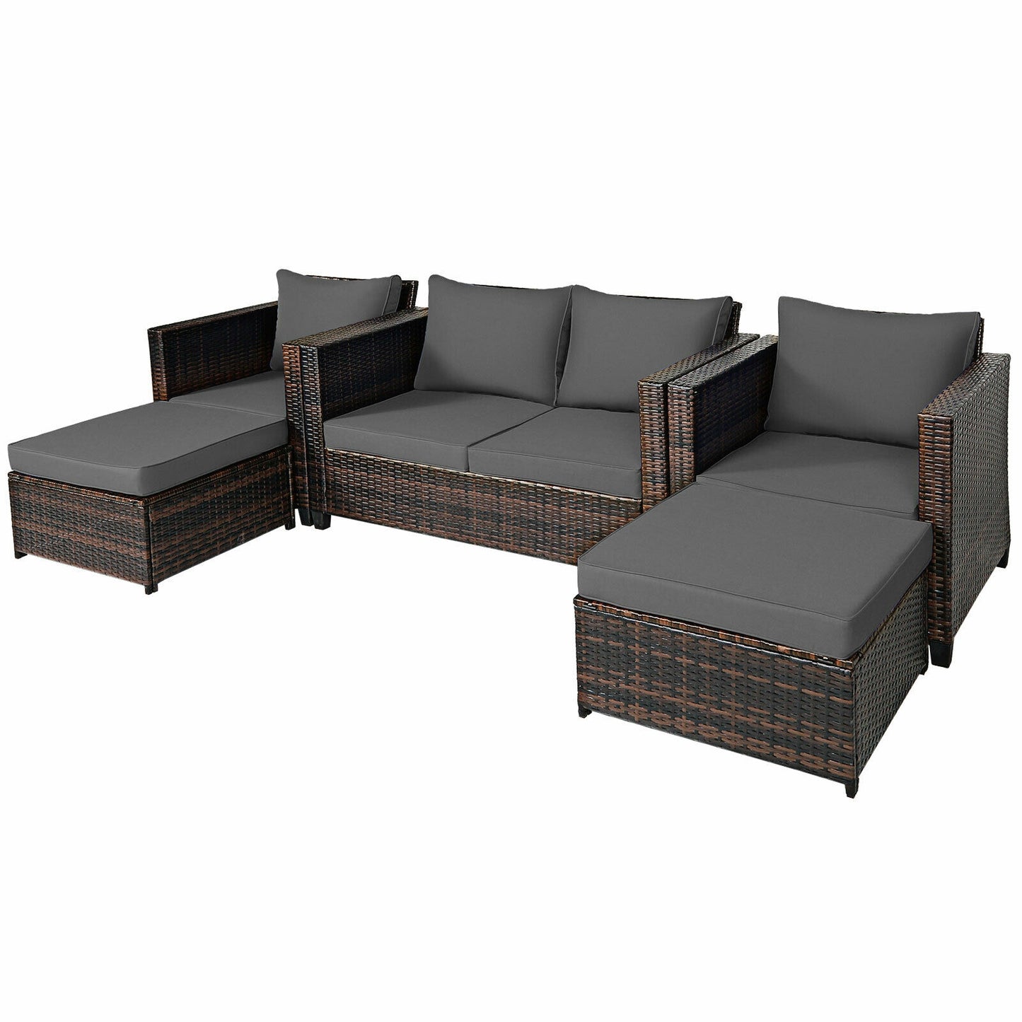 5 Pieces Patio Cushioned Rattan Furniture Set-Gray