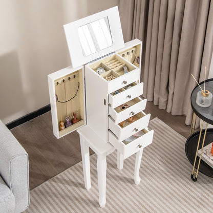 2 Colors Armoire Storage Standing Jewelry Cabinet with Mirror-Black