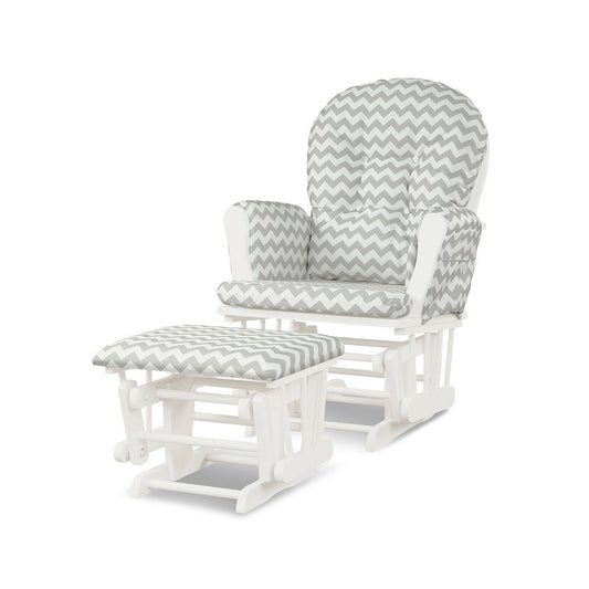 Wood Glider and Ottoman Set with Padded Armrests and Detachable Cushion-Gray and White