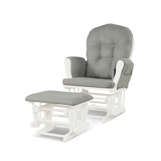 Wood Glider and Ottoman Set with Padded Armrests and Detachable Cushion-Light Gray