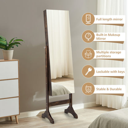 Standing Jewelry Cabinet with Full Length Mirror-Brown
