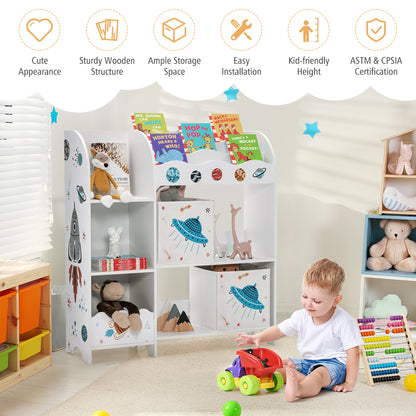 Kids Toy and Book Organizer Children Wooden Storage Cabinet with Storage Bins