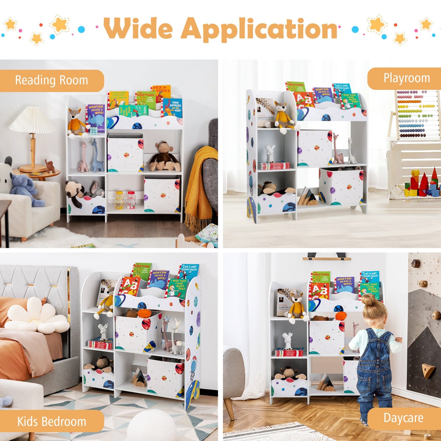 Kids Toy and Book Organizer Children Wooden Storage Cabinet with Storage Bins