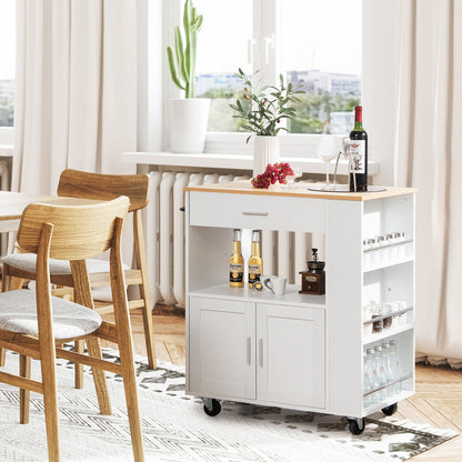 Kitchen Island Cart Rolling Storage Cabinet with Drawer and Spice Rack Shelf-White