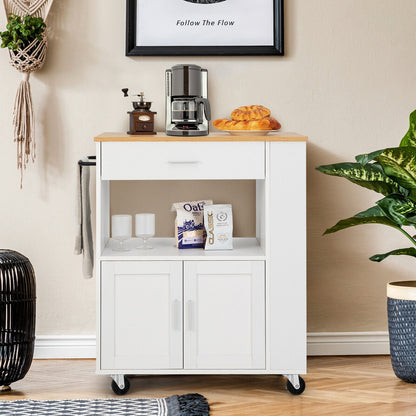 Kitchen Island Cart Rolling Storage Cabinet with Drawer and Spice Rack Shelf-White