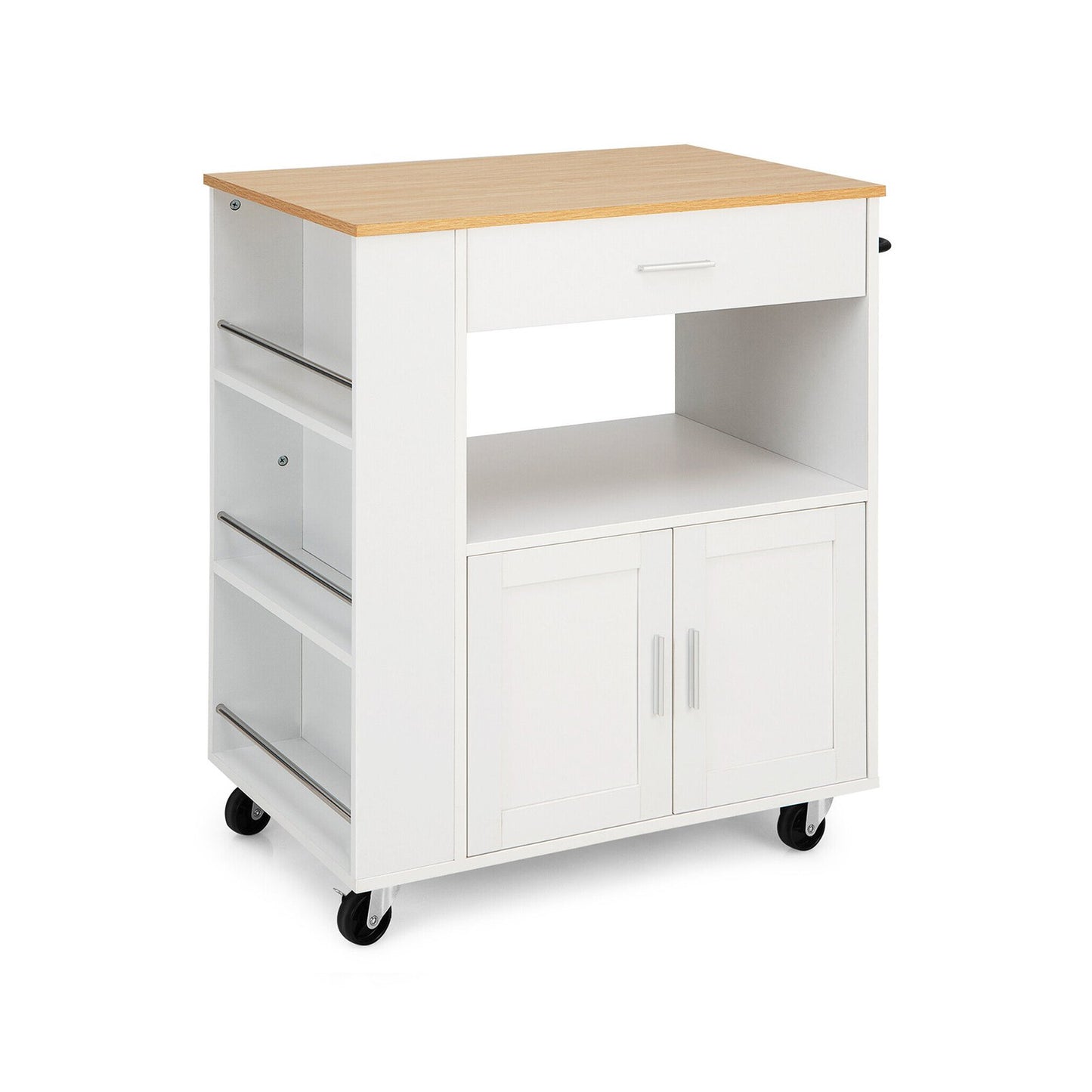Kitchen Island Cart Rolling Storage Cabinet with Drawer and Spice Rack Shelf-Black
