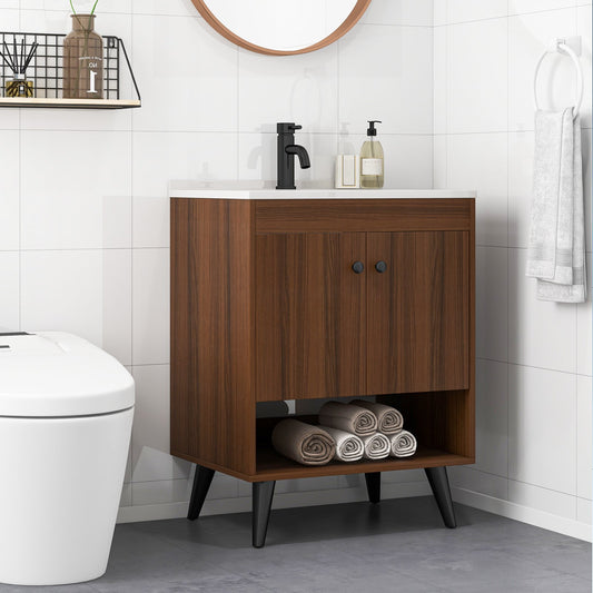 25 Inch Wooden Bathroom Storage Cabinet with Sink-Walnut