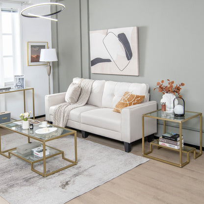 22 Inch 2-Tier Square Sofa Side Table with Tempered Glass Tabletop-Bronze