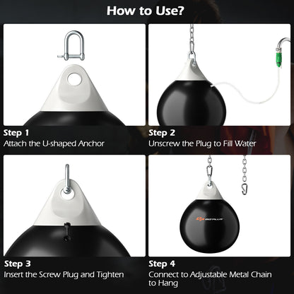 18 Inch 110 Pound Heavy Punching Water Aqua Bag with Adjustable Metal Chain-Black