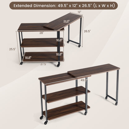 360° Rotating Sofa Side Table with Storage Shelves and Wheels-Walnut