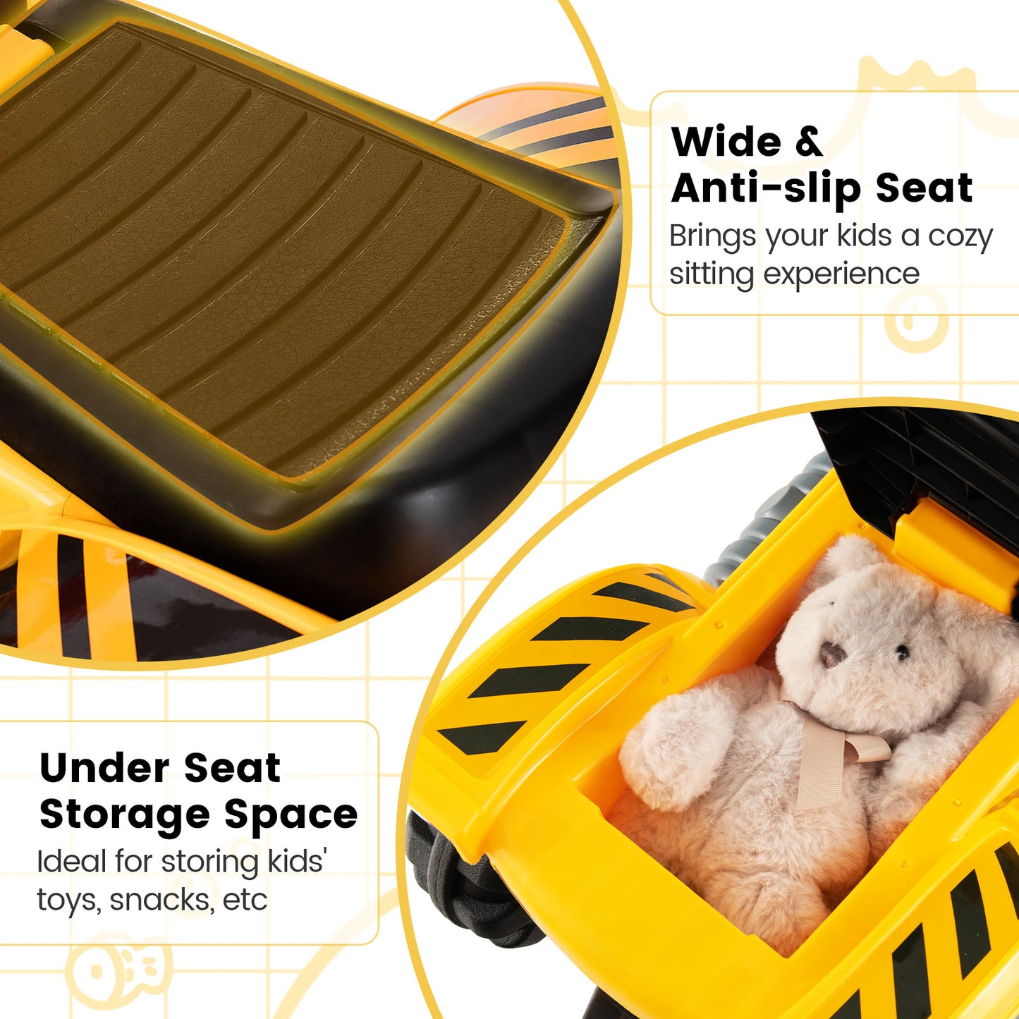 Ride on Push Car Bulldozer Digger Toy with Safety Helmet and Working Shovel